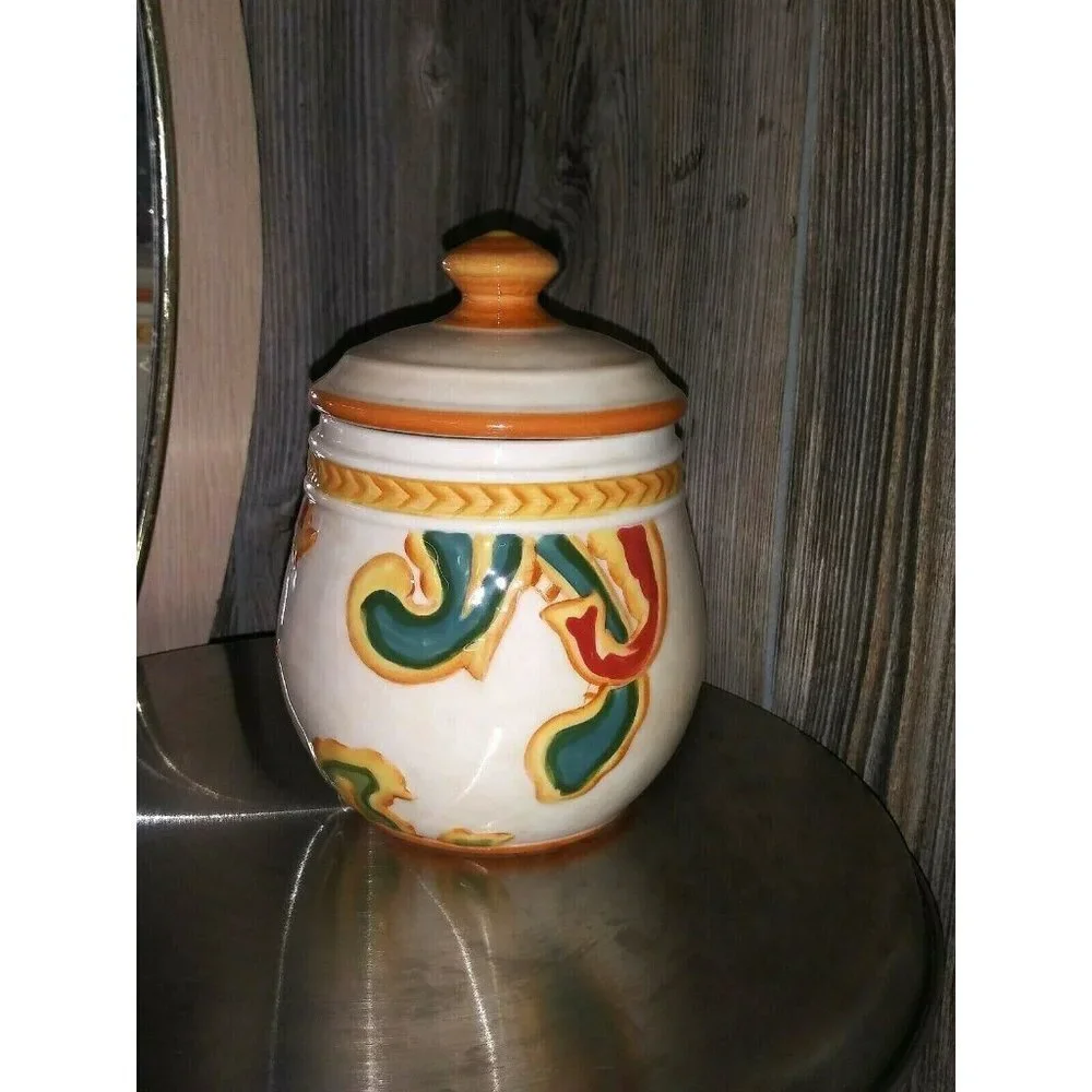 NWOB Fitz & Floyd Jar w/lid porcelain Carissa Paisley Container multicolor 5.5